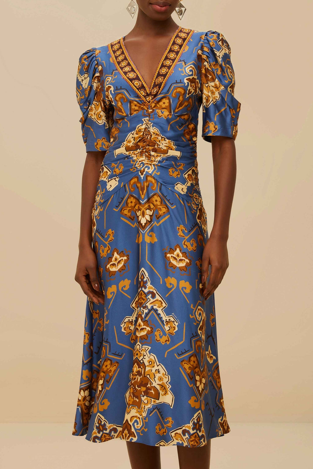 Robe midi Ornament Floral - Bleu