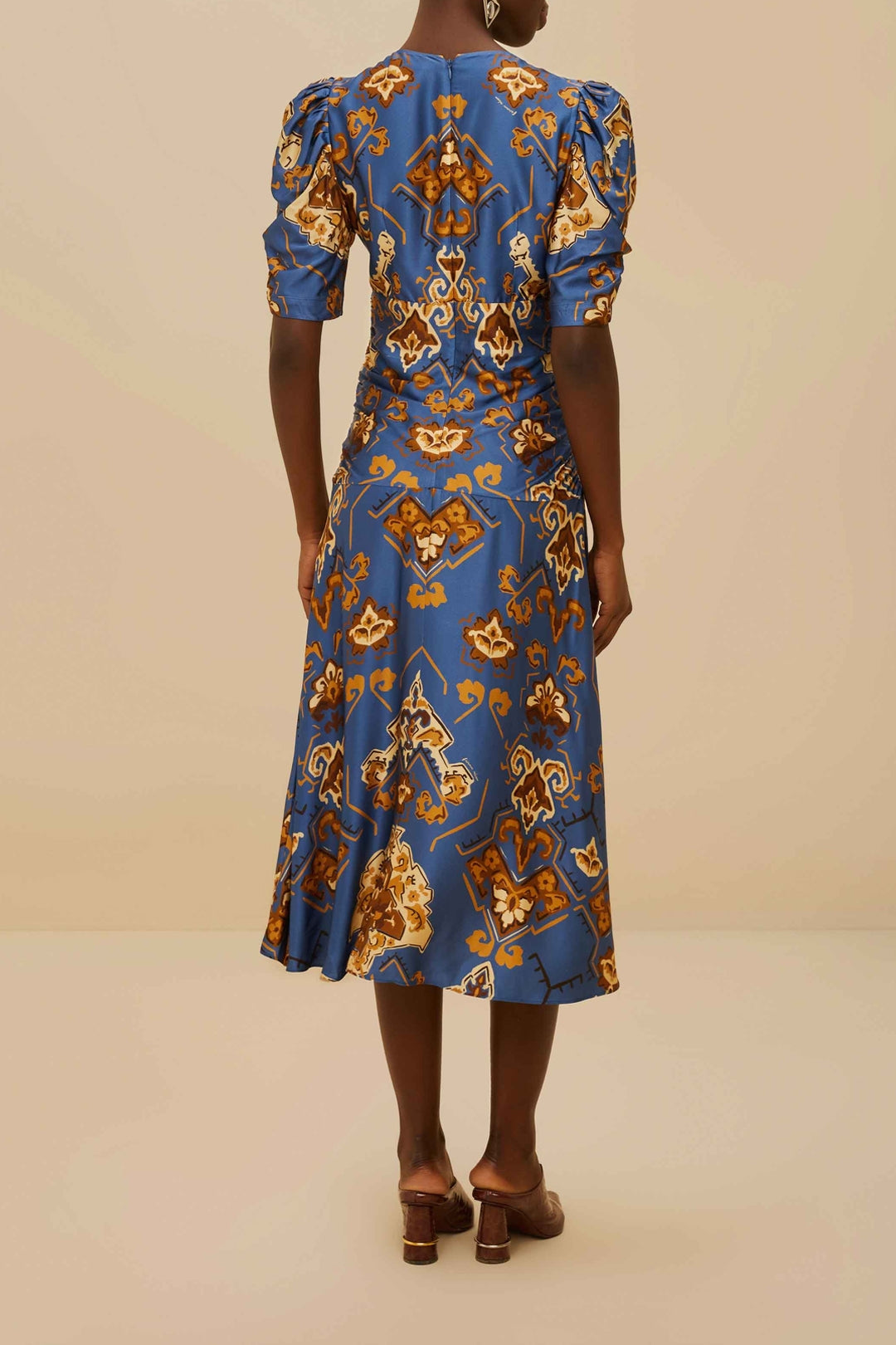 Robe midi Ornament Floral - Bleu