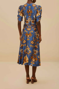 Ornament Floral Blue Robe midi - Ornament Floral Blue
