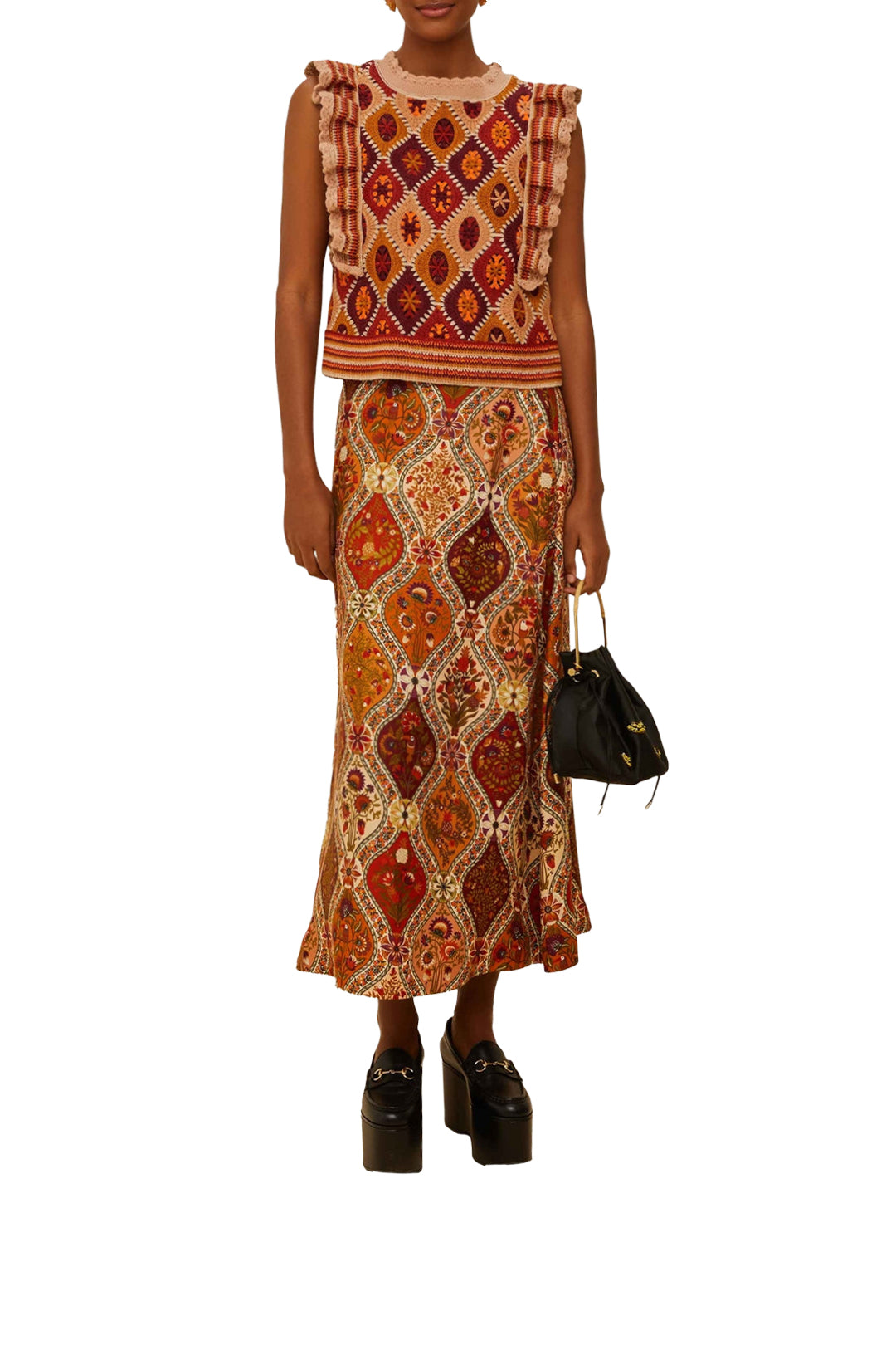 Jupe midi Romantic Nature - Beige