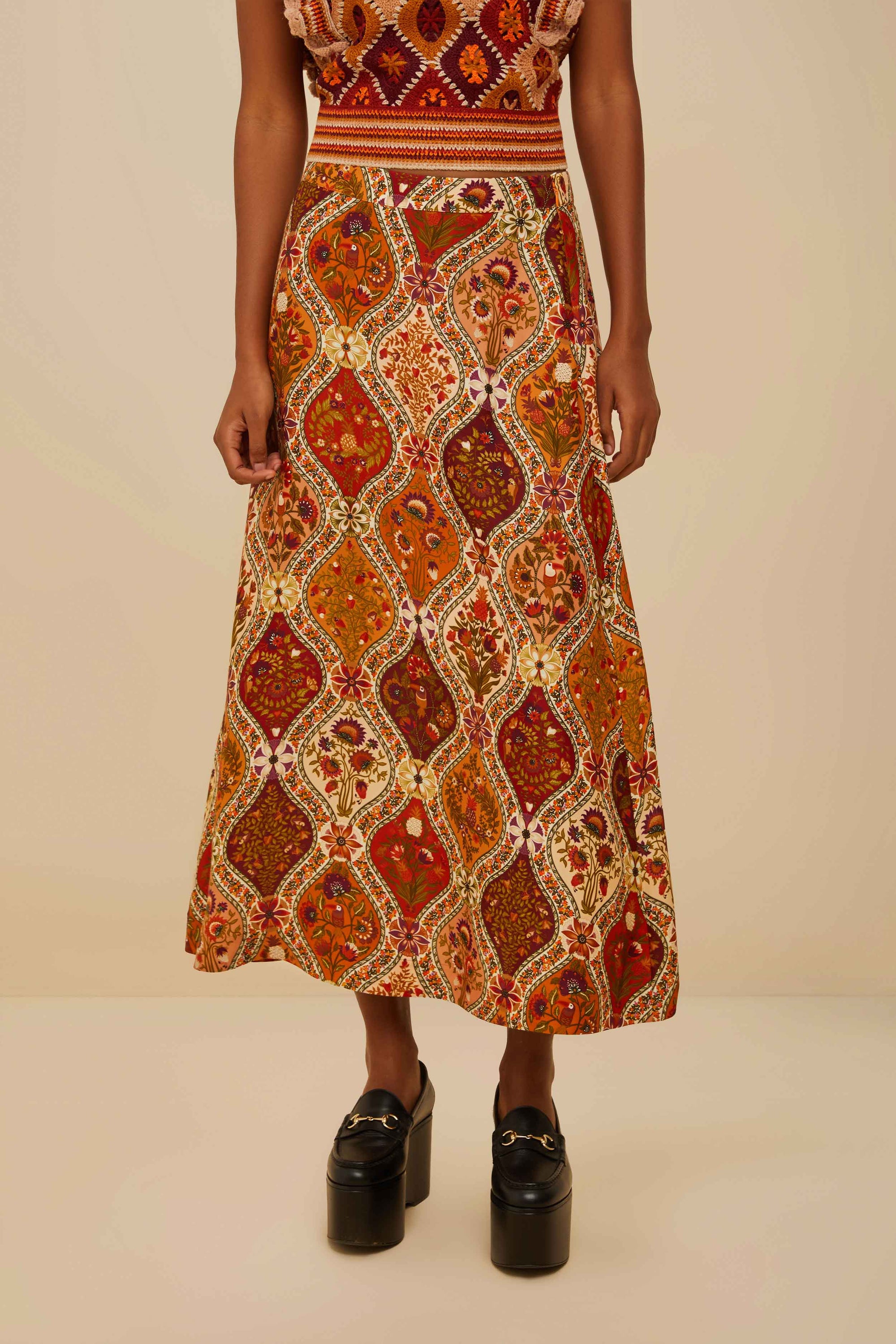 Jupe midi Romantic Nature - Beige