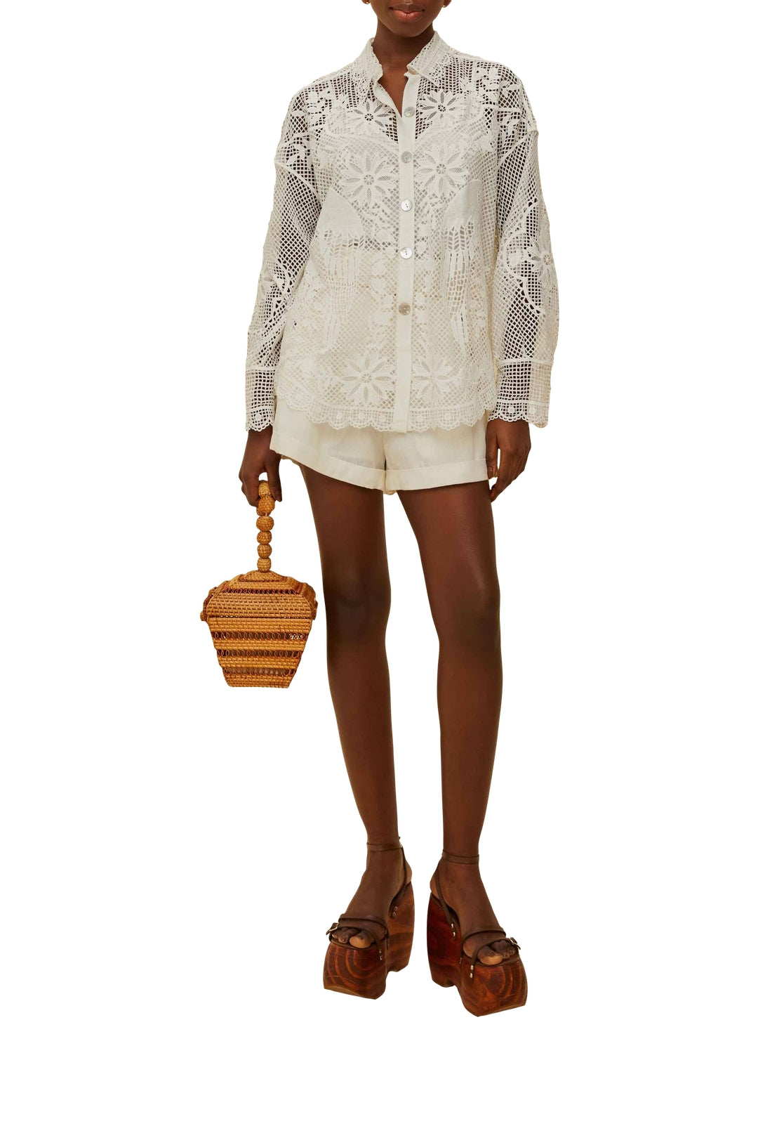 Short Wavy pockets en lin - Blanc