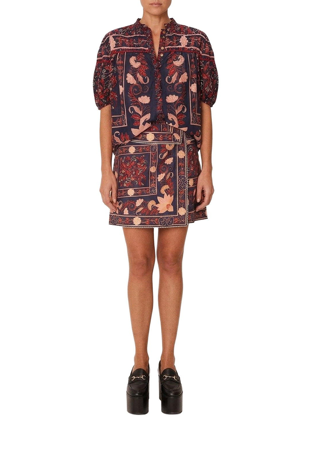 Blouse Boho Floral en foulard - Bleu