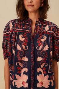 Blouse Boho Floral en foulard - Bleu