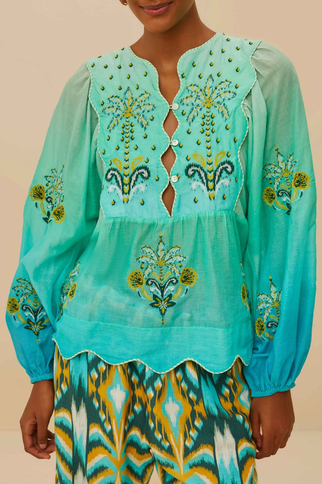Blouse Wavy Yoke - Bleu