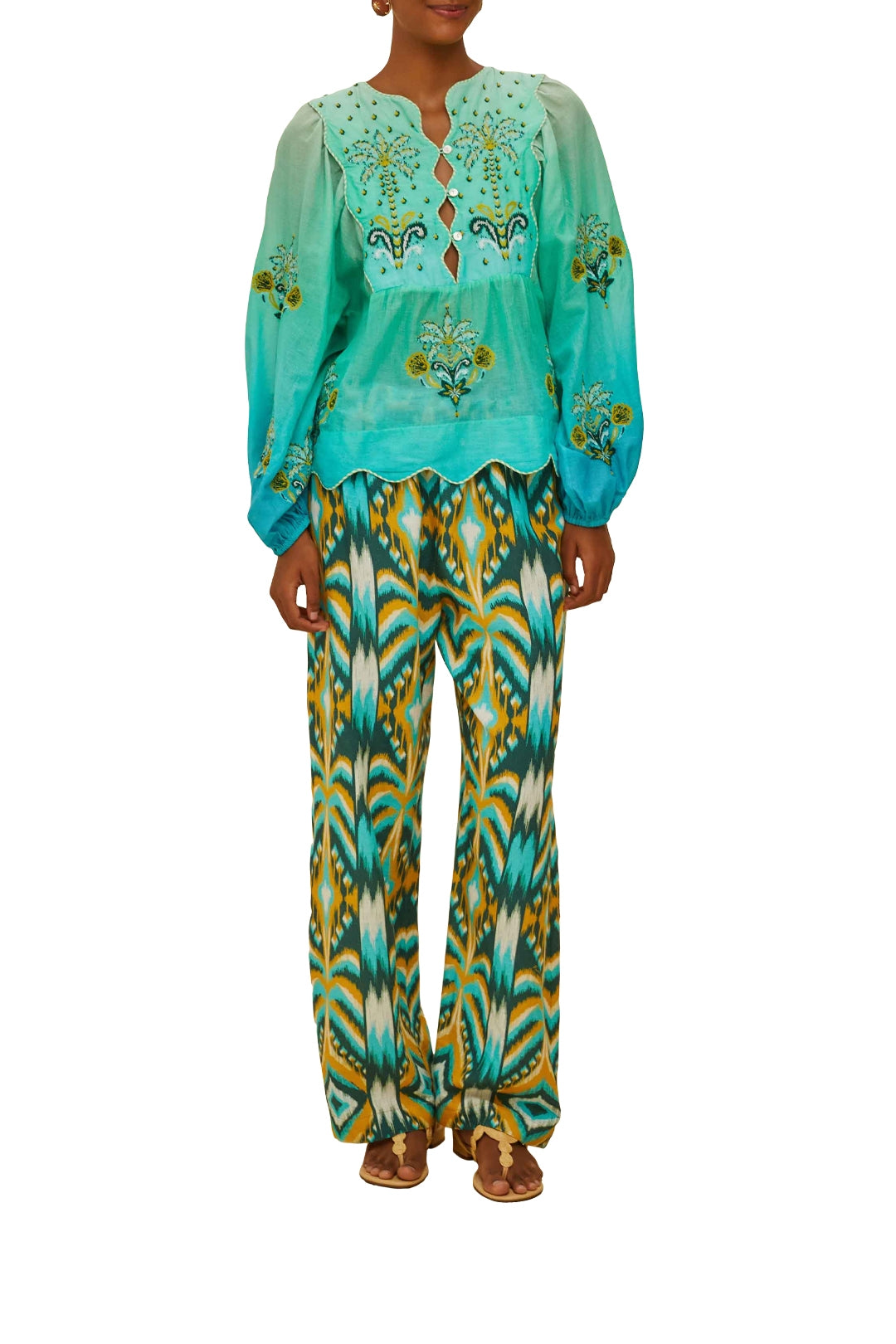 Blouse Wavy Yoke - Bleu