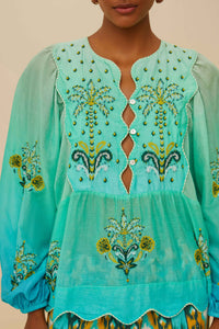 Blouse Wavy Yoke - Bleu