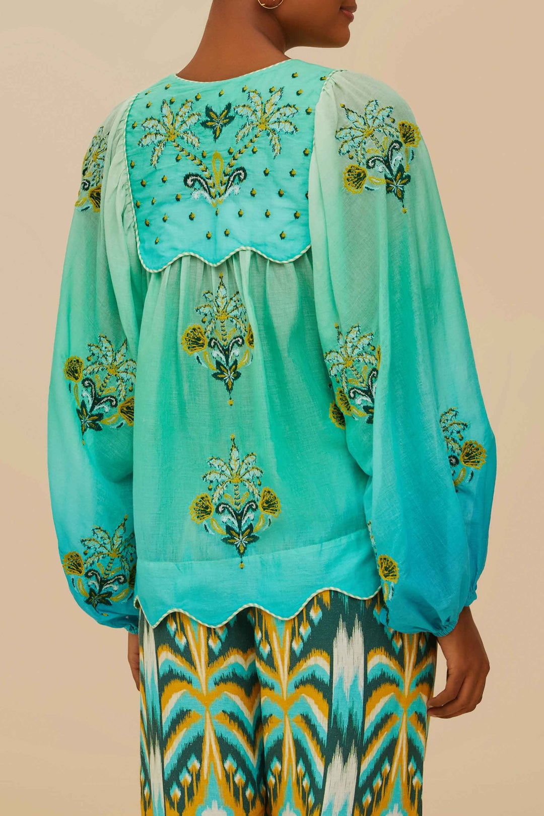 Blouse Wavy Yoke - Bleu