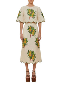 Jupe midi Maracana Bird Pearl en lin - Beige