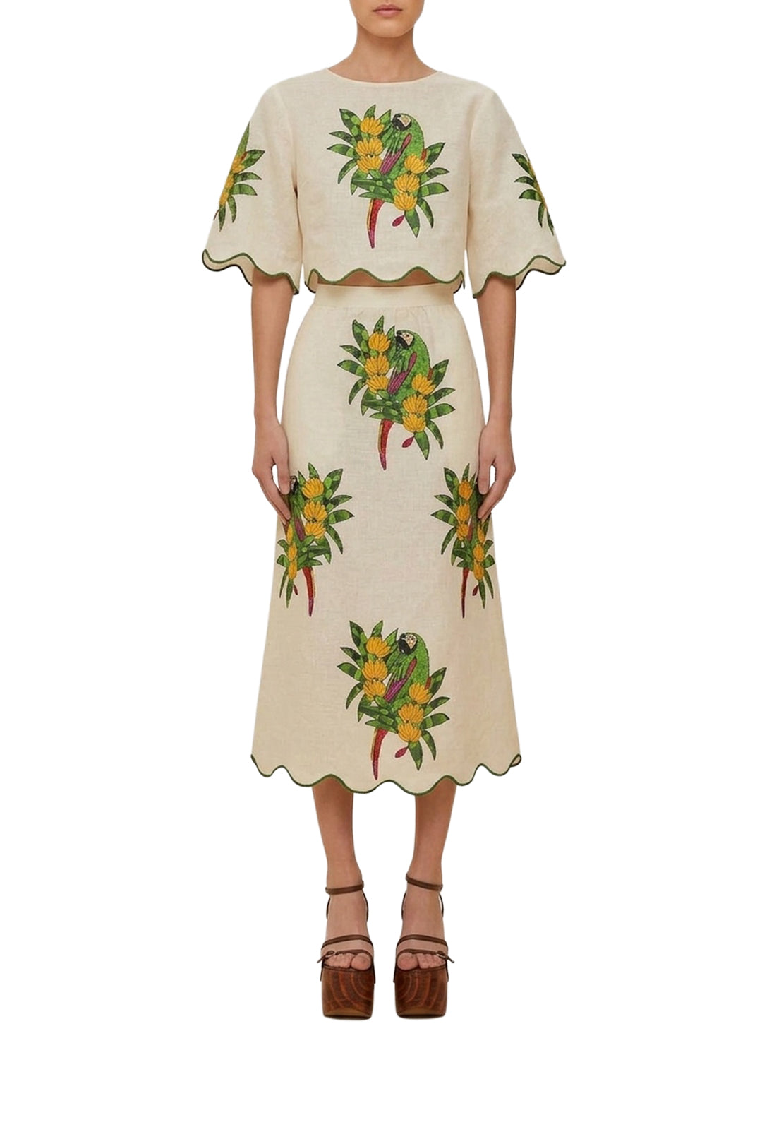Jupe midi Maracana Bird Pearl en lin - Beige