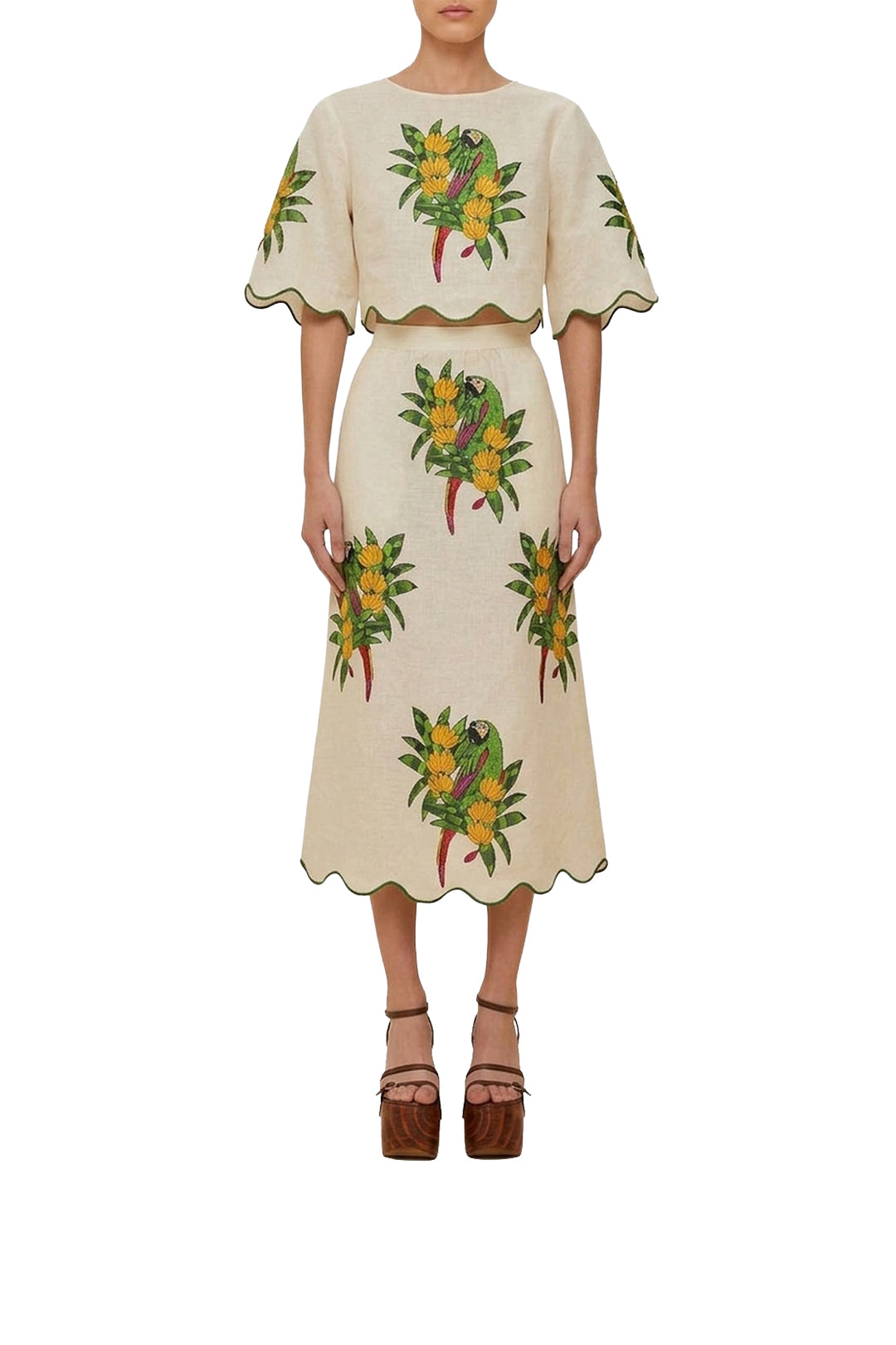 Maracana Bird Pearl linen midi skirt - Beige