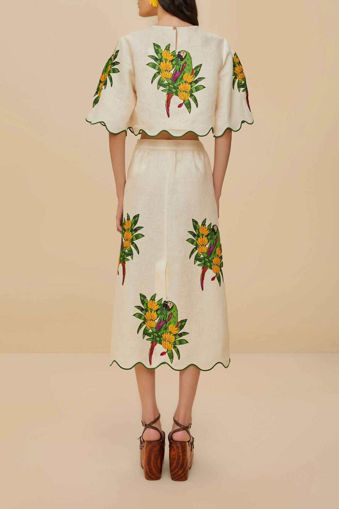 Jupe midi Maracana Bird Pearl en lin - Beige