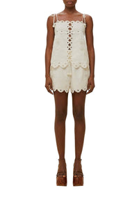 Short Flowers Richelieu en lin - Blanc