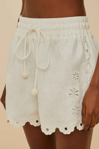 Richelieu linen shorts with floral print - White