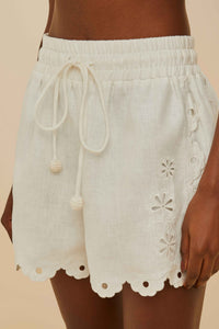 Short Flowers Richelieu en lin - Blanc