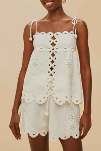 Short Flowers Richelieu en lin - Blanc