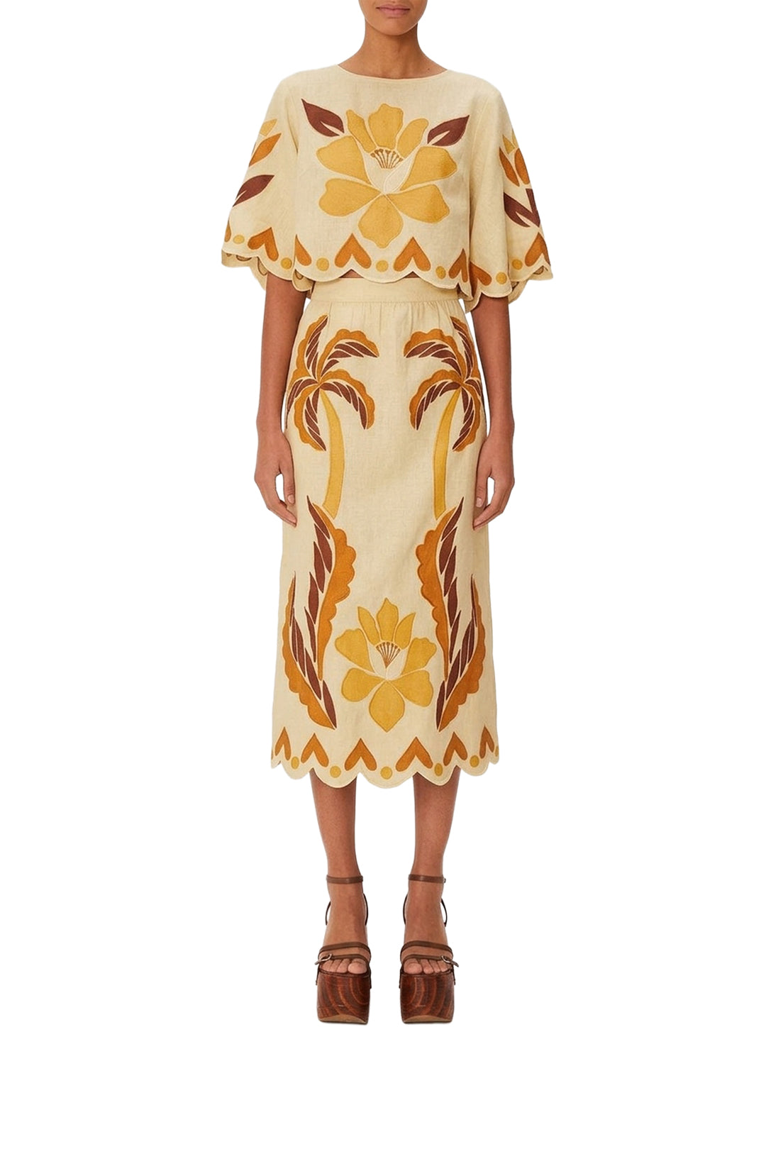 Summer cutwork blouse in linen - Beige