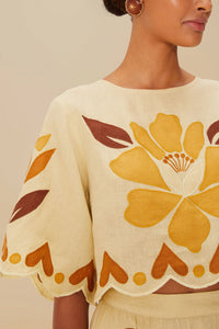 Summer cutwork blouse in linen - Beige
