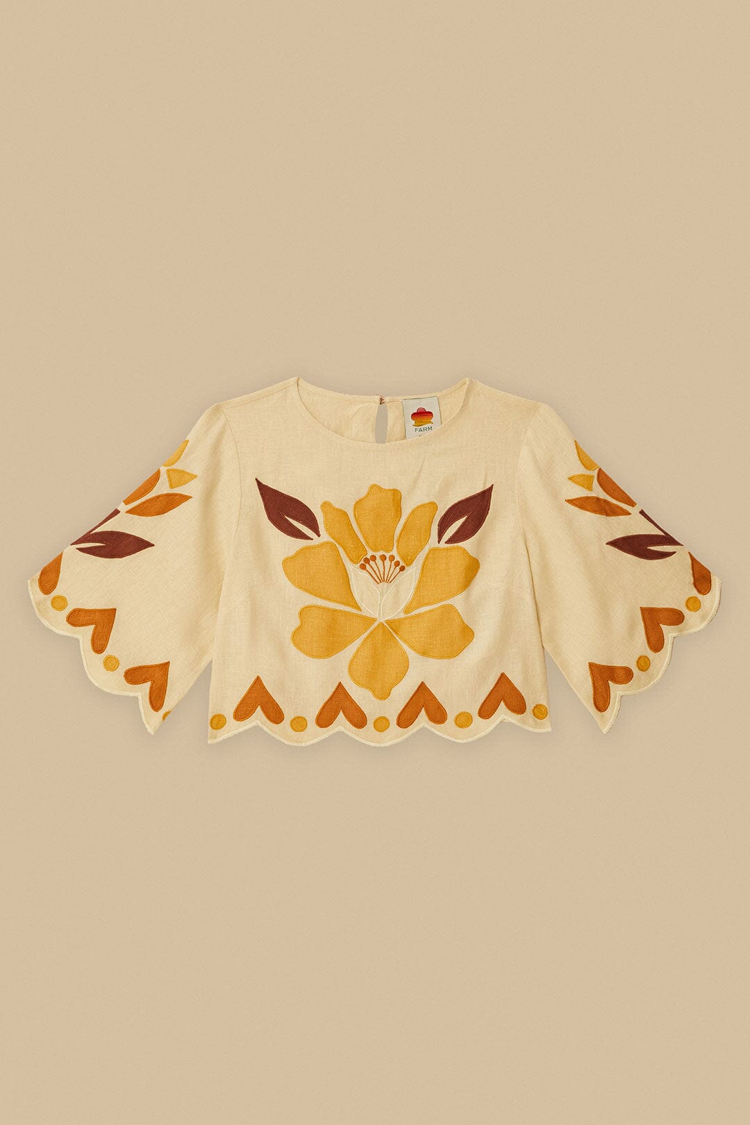 Summer cutwork blouse in linen - Beige