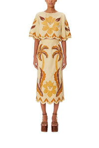 Jupe midi Summer Cutwork en lin - Beige