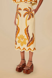 Jupe midi Summer Cutwork en lin - Beige