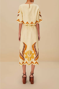 Jupe midi Summer Cutwork en lin - Beige