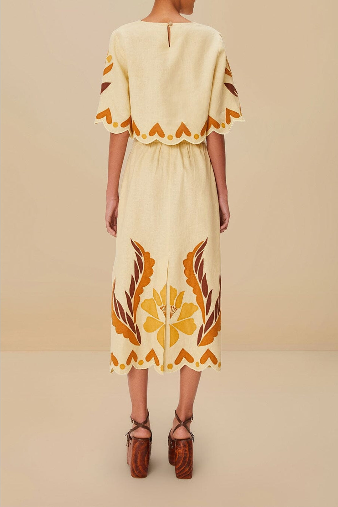 Jupe midi Summer Cutwork en lin - Beige