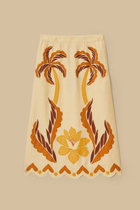 Jupe midi Summer Cutwork en lin - Beige