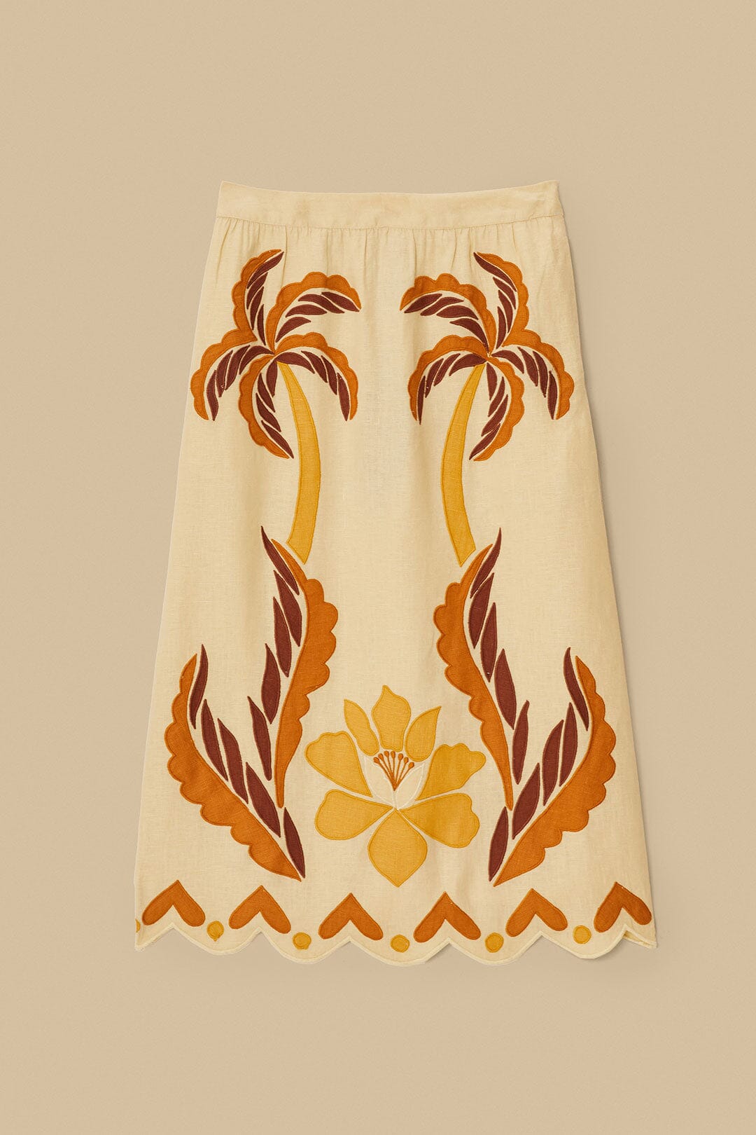 Jupe midi Summer Cutwork en lin - Beige