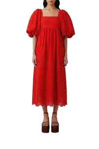 Robe midi Pineapple Eyelet - Rouge