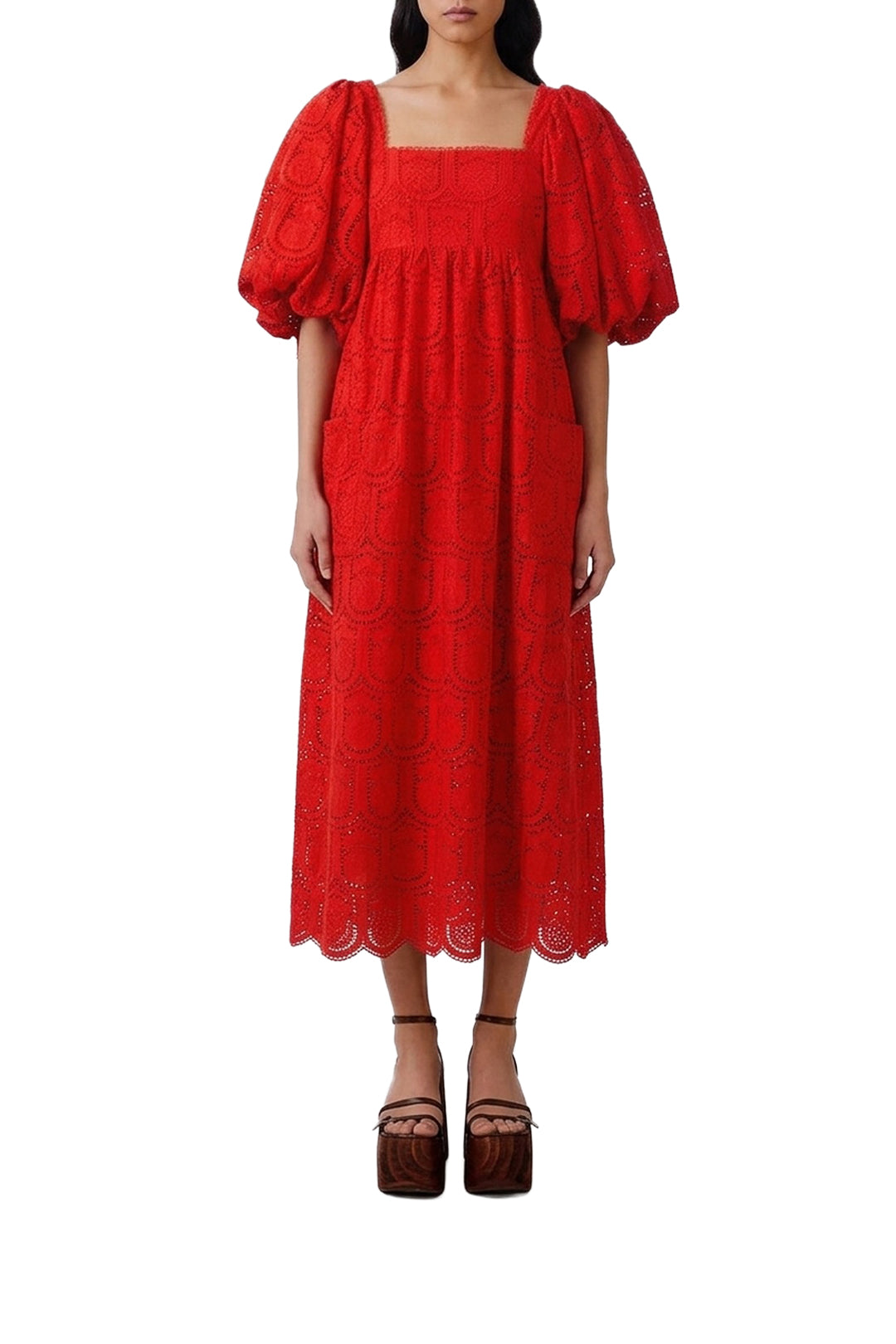 Robe midi Pineapple Eyelet - Rouge