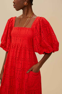 Robe midi Pineapple Eyelet - Rouge