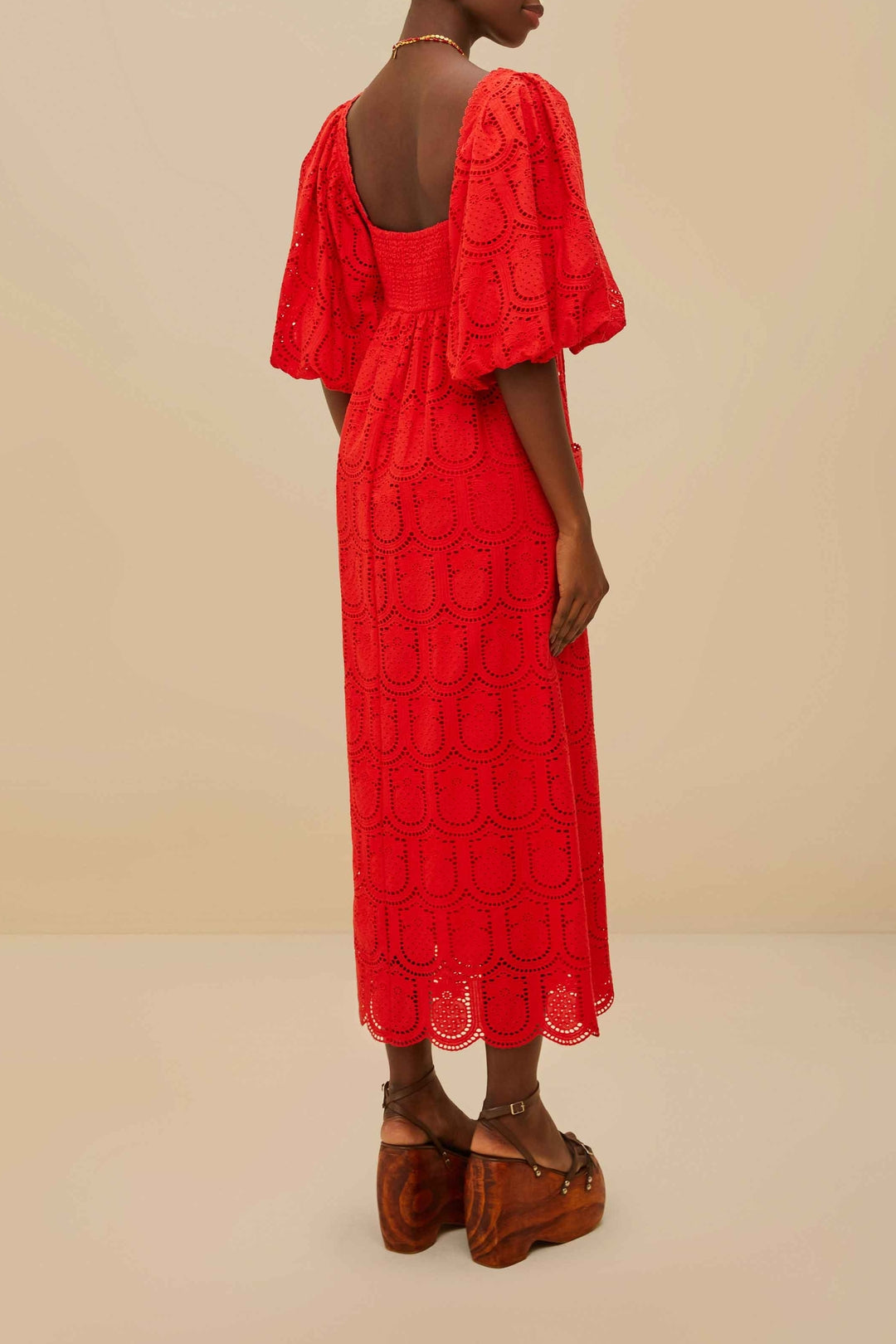 Robe midi Pineapple Eyelet - Rouge