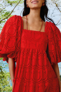 Robe midi Pineapple Eyelet - Rouge