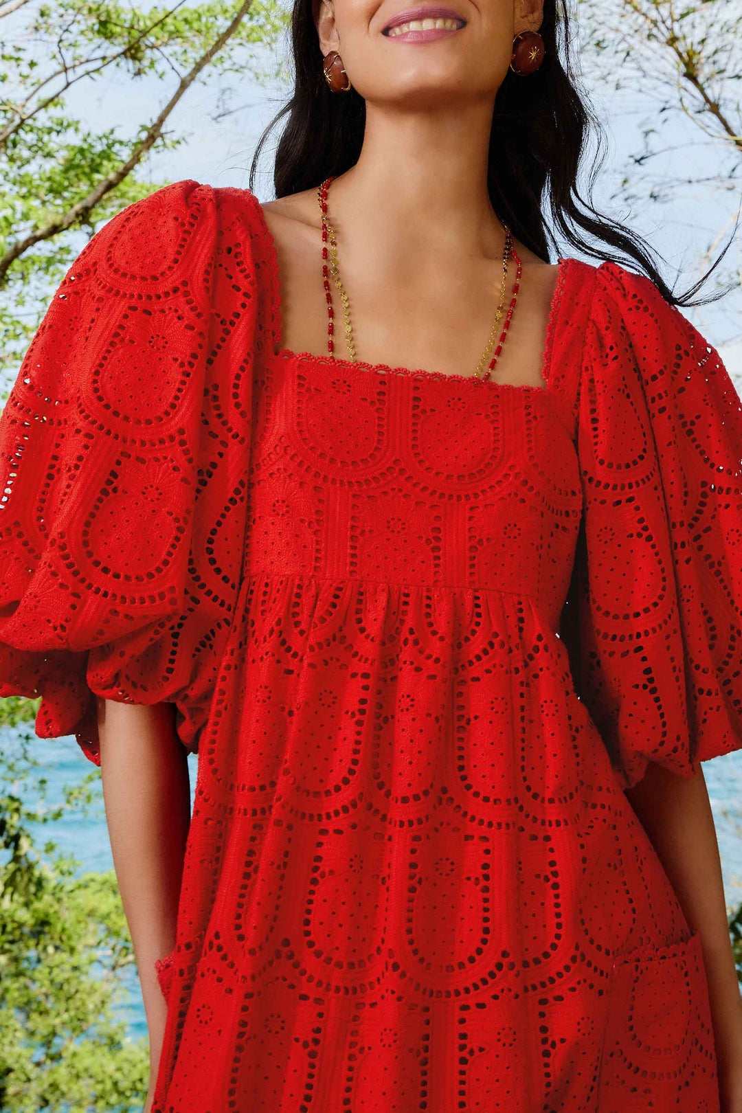 Robe midi Pineapple Eyelet - Rouge