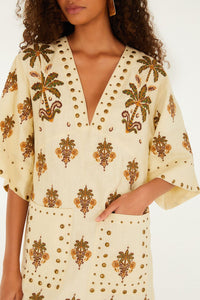 Robe courte Coconut Tree Tapestry Tunic en lin - Beige