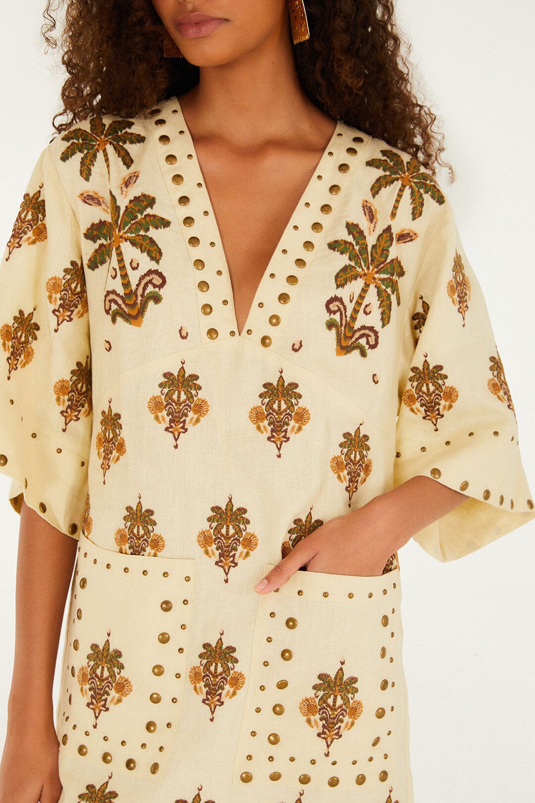 Robe courte Coconut Tree Tapestry Tunic en lin - Beige