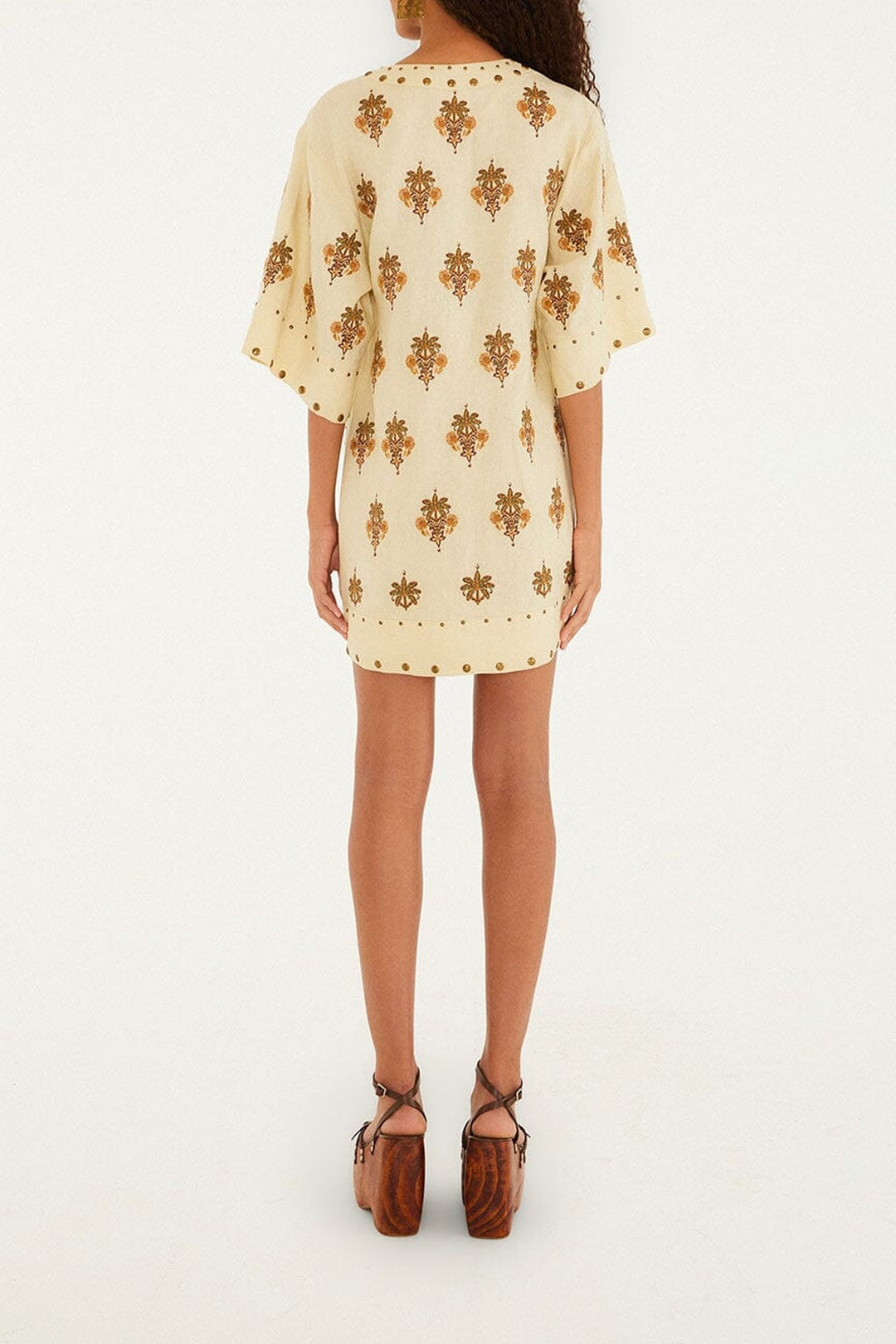 Robe courte Coconut Tree Tapestry Tunic en lin - Beige