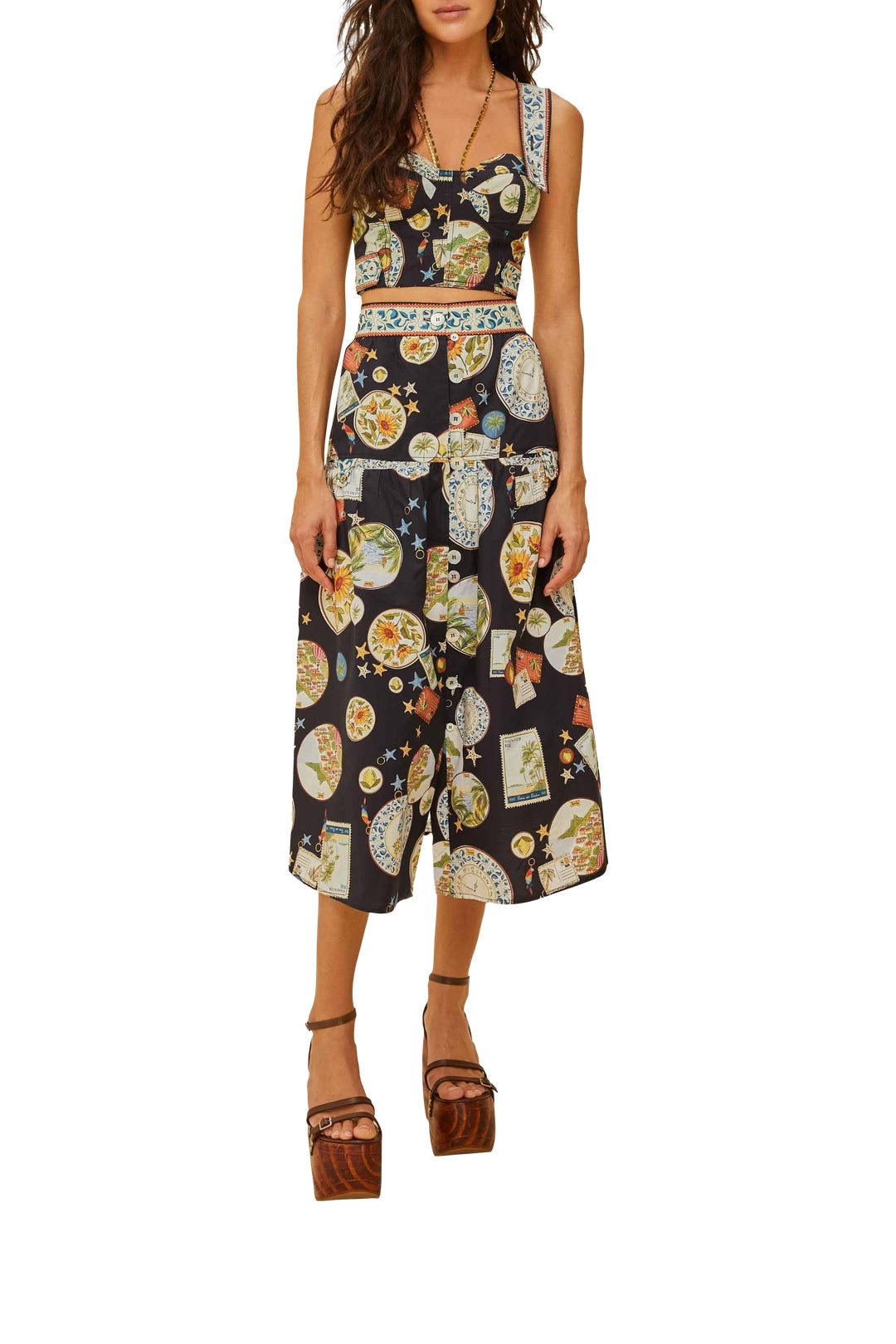 Multi-button midi skirt - Black