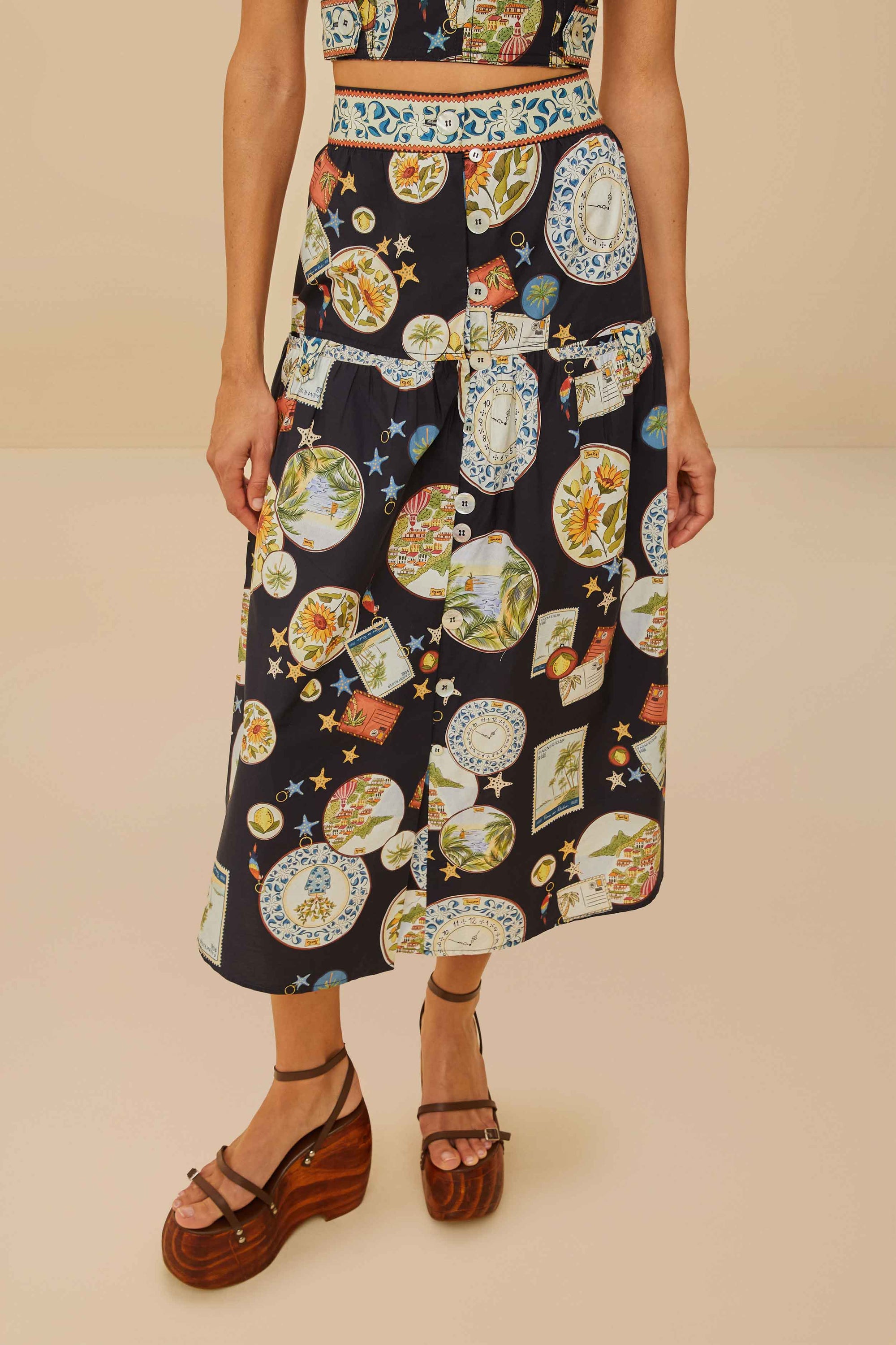 Multi-button midi skirt - Black