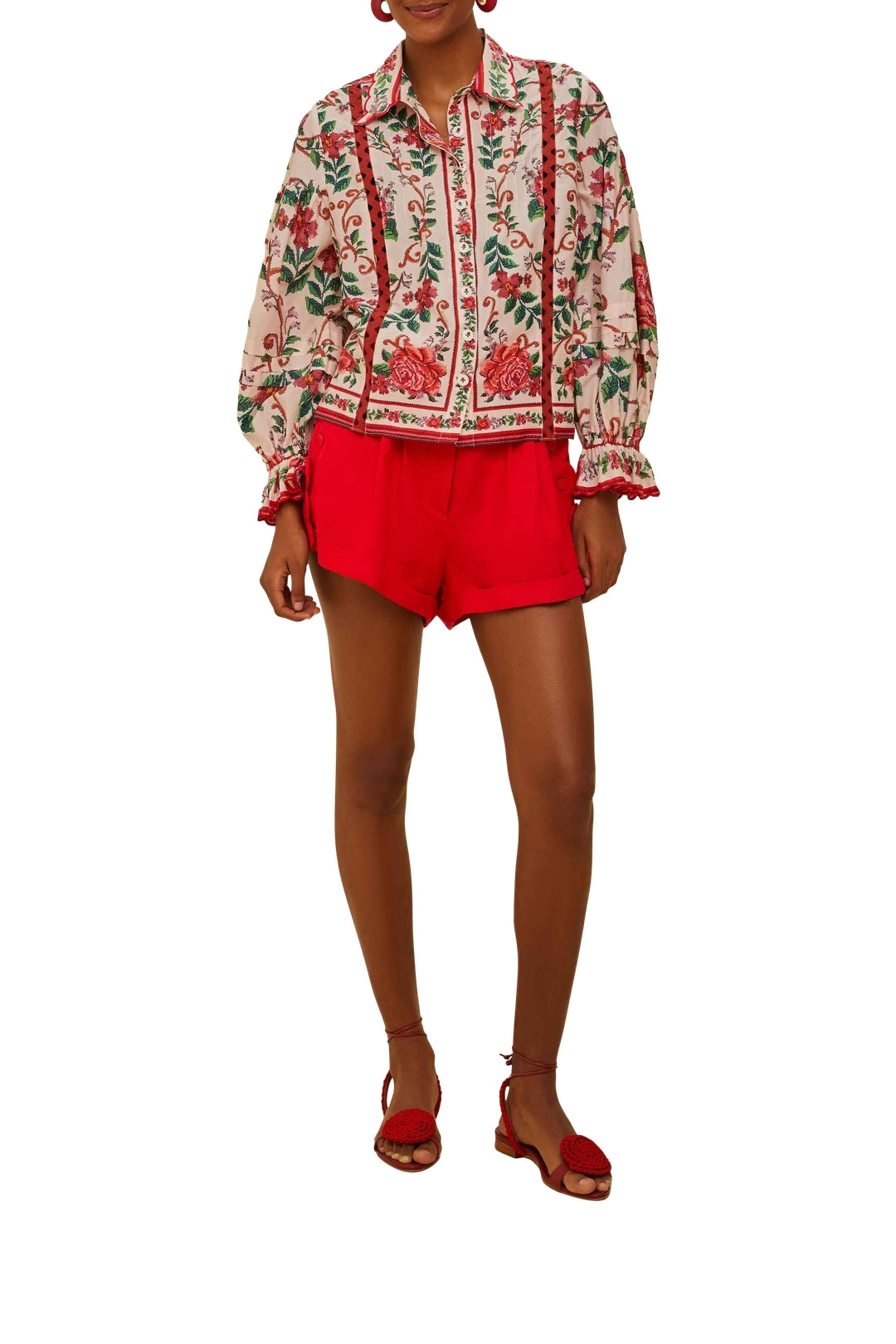 Wavy pockets shorts in linen - Red