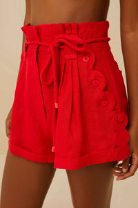 Wavy pockets shorts in linen - Red