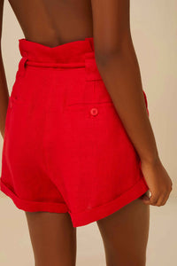 Wavy Pockets linen shorts - Red