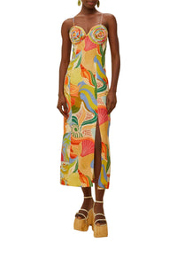 Robe longue à détails en lin - Jaune
