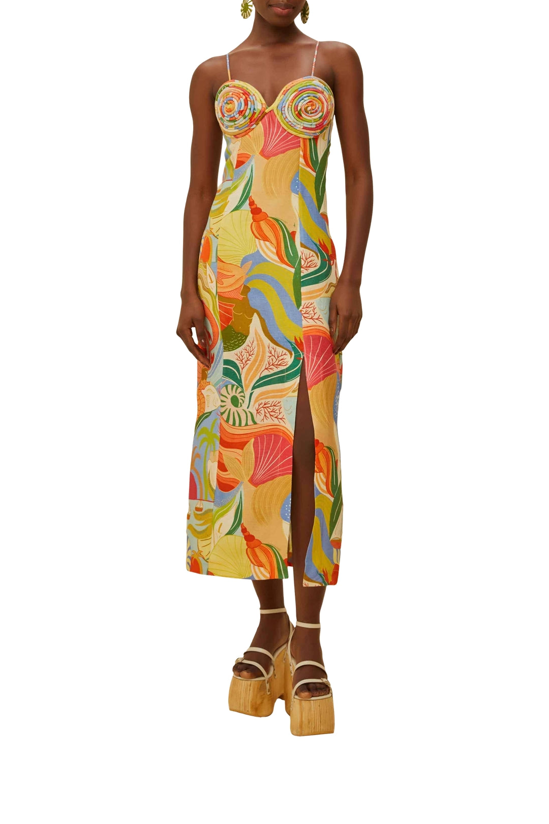 Robe longue à détails en lin - Jaune
