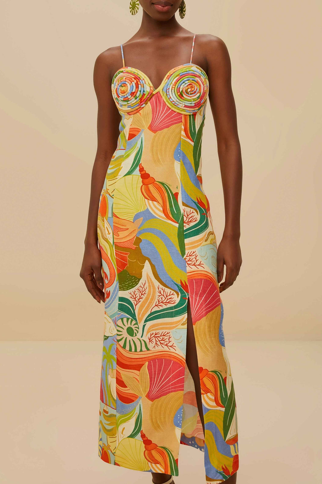 Robe longue à détails en lin - Jaune
