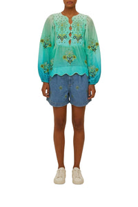 Palmtree embroidered shorts - Blue