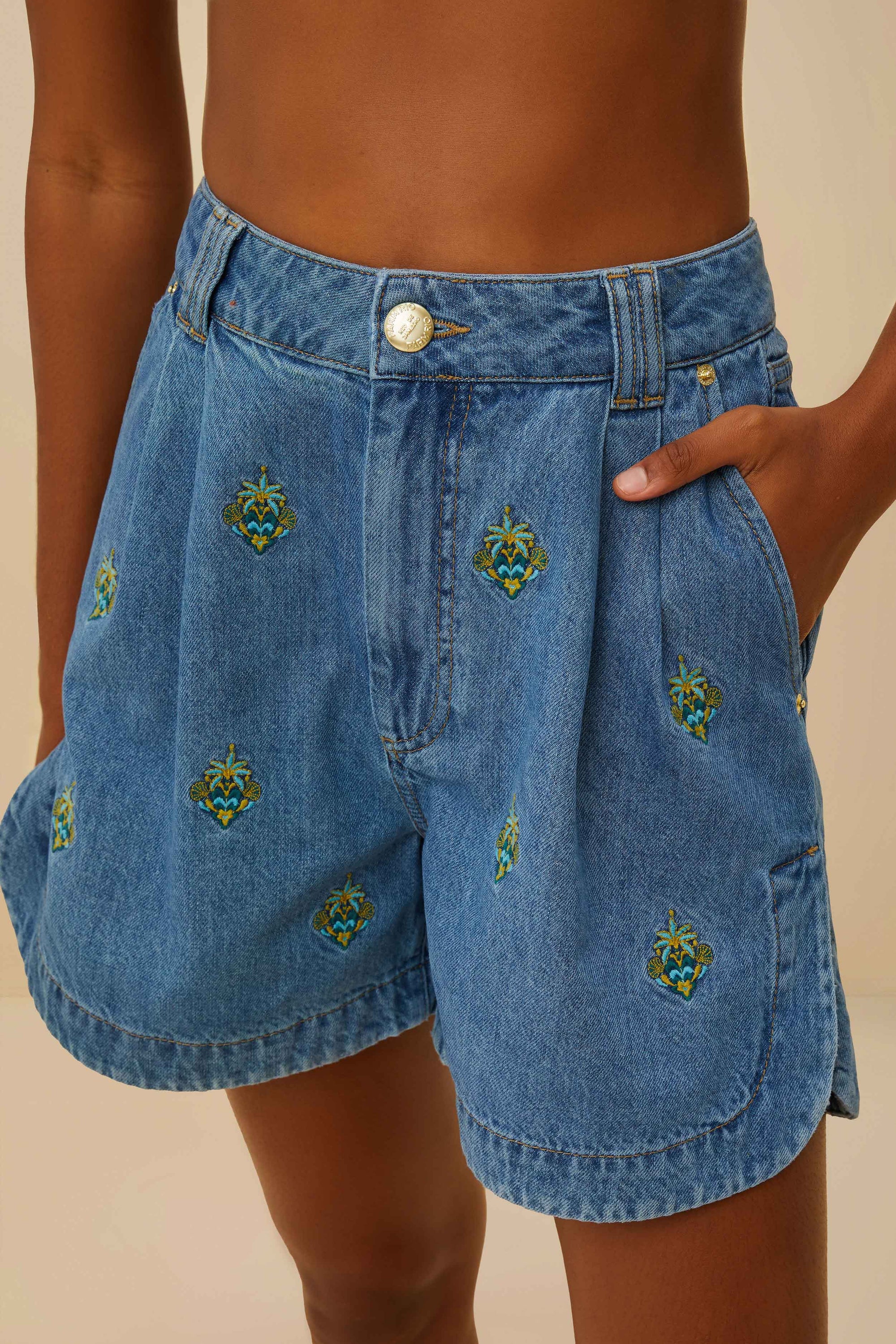 Palmtree embroidered shorts - Blue