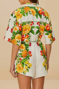 Combi-short ceinturée en lin - Jaune