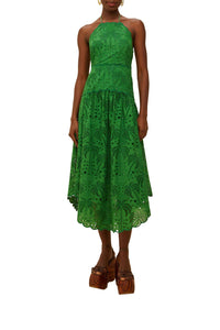 Robe midi Palm Tree Eyelet à bretelles - Vert